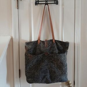 Vintage Addiction 100% Jute Tote Bag 100% Cotton Lined Brown Leather Straps